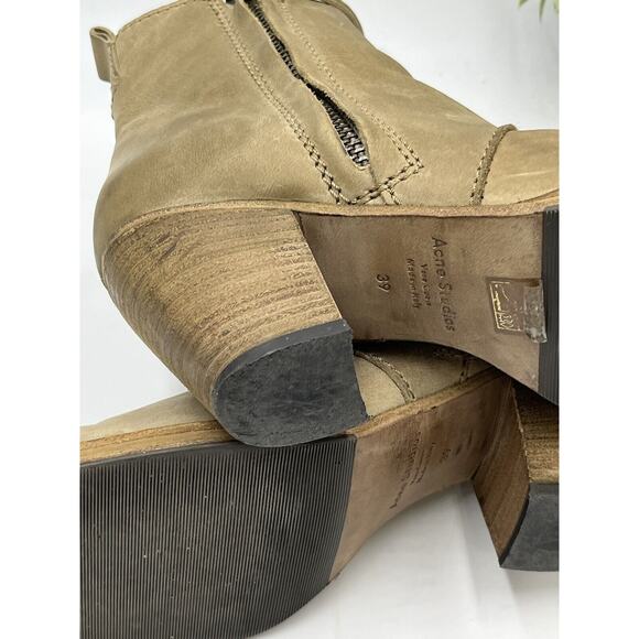 Acne Studios Luxury Beige Pistol Leather Side Zip Ankle Booties Sz39/8.5 US - Picture 15 of 15